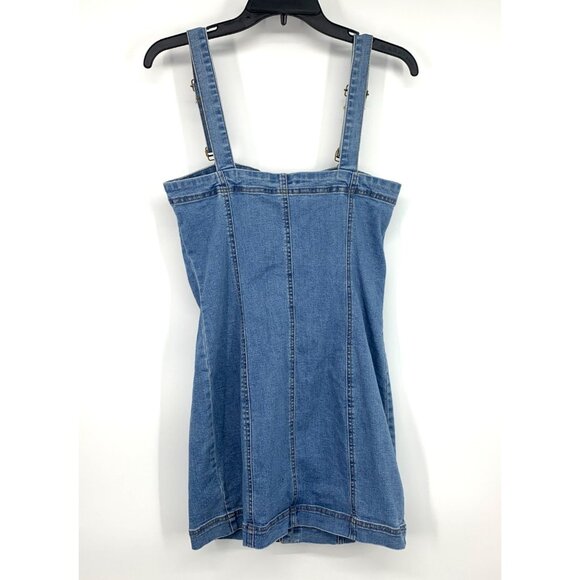 Forever 21 Denim Dress Blue Jean Bodycon Mini Overall Zip Front - Picture 7 of 9